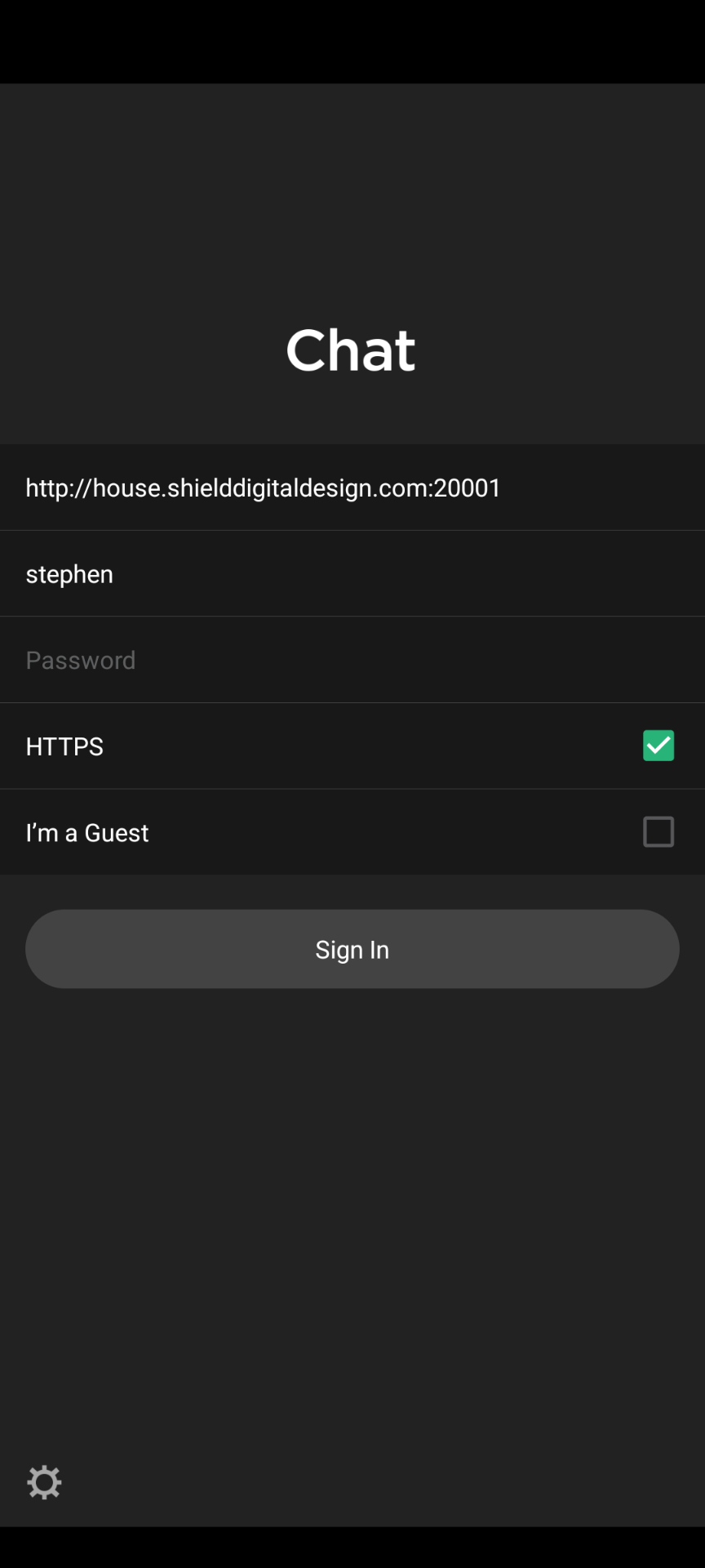 Chat Server Login Screenshot